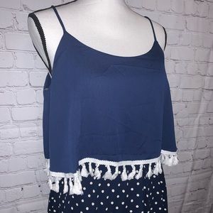 Spaghetti Navy Blue Polka Dot Dress